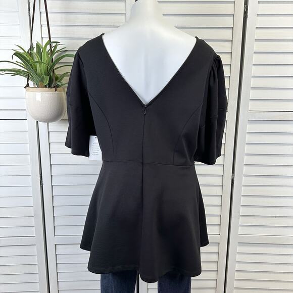 New Eloquii Black Puff Sleeve Peplum Blouse Top Scuba Ponte Back Zip Size 16 - Picture 7 of 12